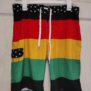 Carbon Men's Size 32 Board Shorts Red and Yellow Rasta Colors Swim Trunks